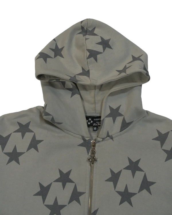 99Based - Monogram Star Zip Hoodie Grey — vintage — view 2